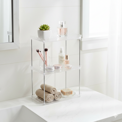 Storage Rack 2 Layer Small – Premium Crystal-Clarity Vanity & Bathroom Tiered Caddy