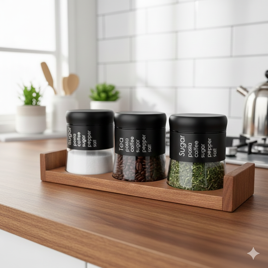 Premium Glass Spice Jar Set – 3pc Silver & Black Matte Finish