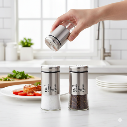 Salt & Pepper S.S Long – Premium Stainless Steel & Glass Spice Shaker