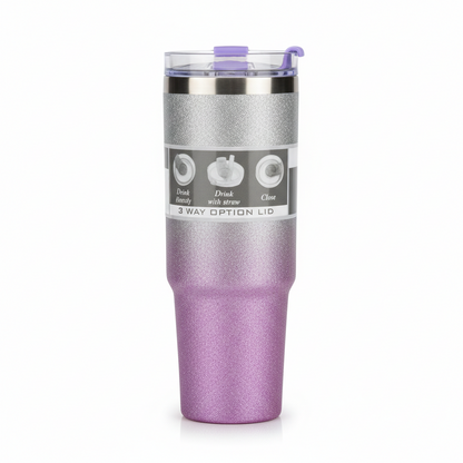 Glitter Insulated Stainless Steel Tumbler – Double-Wall Vacuum Travel Mug with Splash-Proof Lid and Reusable Straw