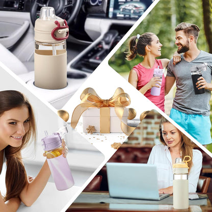 Glass Bottle Rosa with Fabric Sleeve – Premium Borosilicate Hydration Tumbler