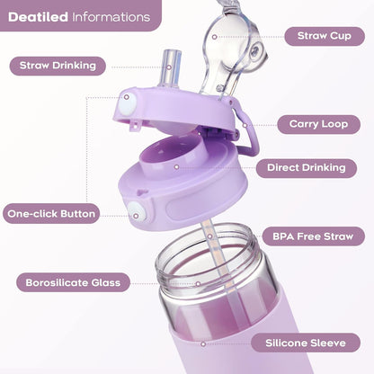 Glass Bottle Rosa with Fabric Sleeve – Premium Borosilicate Hydration Tumbler