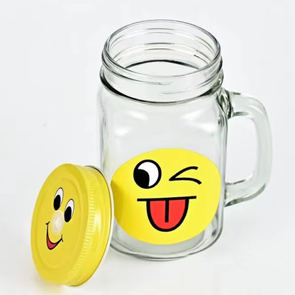 Smiley Mason Glass Jar with Straw - 16 oz (480 ML)