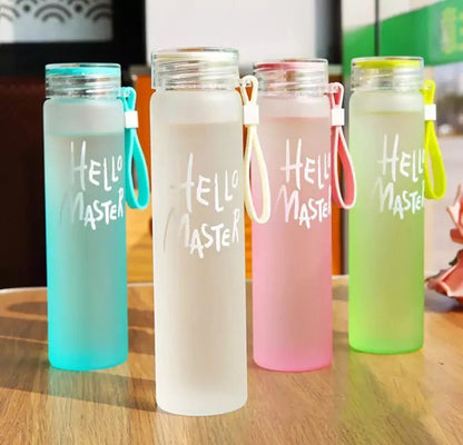 Hello Master Water Bottle – Frosted Glass Hydration Flask
