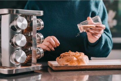 12 PCS Spice Rack Round (WOOD) – Premium Rotating Culinary Organizer