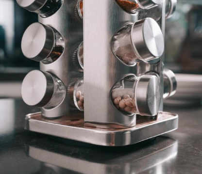 12 PCS Spice Rack Round (WOOD) – Premium Rotating Culinary Organizer