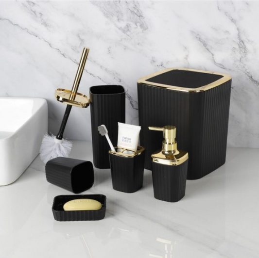 6-Piece Bathroom Accessory Set – Elegant Golden Line Edition