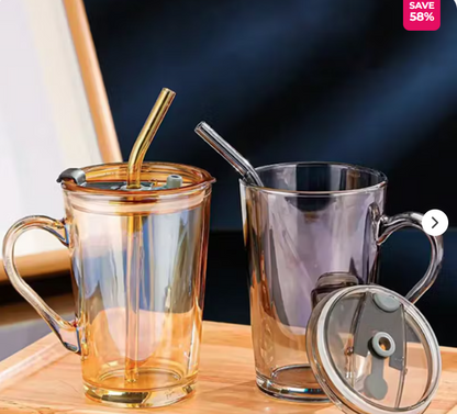 Juice Mug – Premium Borosilicate Glass Tumbler with Glass Straw
