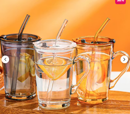 Juice Mug – Premium Borosilicate Glass Tumbler with Glass Straw