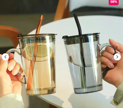 Juice Mug – Premium Borosilicate Glass Tumbler with Glass Straw