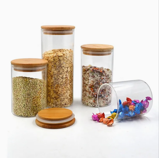 Wide Mouth Round Airtight Kitchen Food Spice Glass Storage Jar - 6.5*10