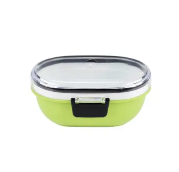 Oval Bento Lunch Box with Divided Compartments Plastic Meal Prep Container with Snap-Lock Lid and Cutlery Storage(Oval)