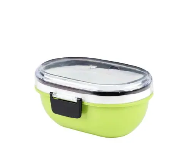 Oval Bento Lunch Box with Divided Compartments Plastic Meal Prep Container with Snap-Lock Lid and Cutlery Storage(Oval)