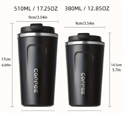 510ML Insulated Stainless Steel Coffee Travel Mug – Leak-Proof Vacuum Thermos Cup with Non-Slip Grip & Flip Lid