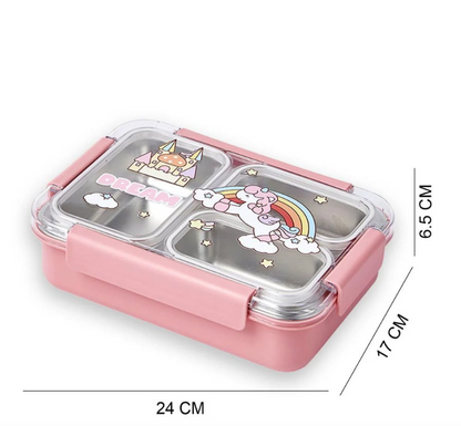 3-Compartment Box SS Lunchbox with Spoon (Unicorn) (Space)