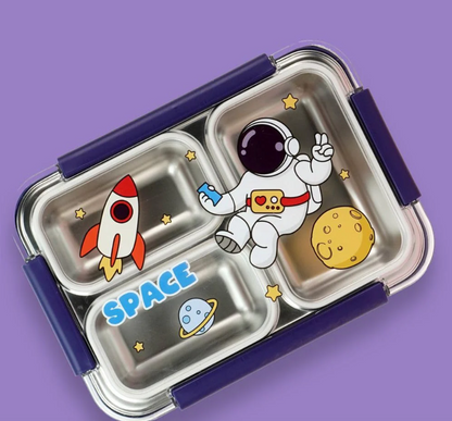 3-Compartment Box SS Lunchbox with Spoon (Unicorn) (Space)