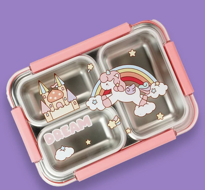 3-Compartment Box SS Lunchbox with Spoon (Unicorn) (Space)