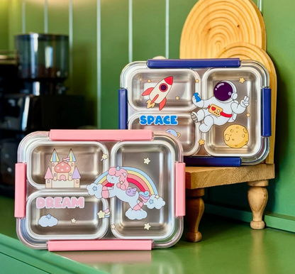 3-Compartment Box SS Lunchbox with Spoon (Unicorn) (Space)