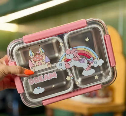 3-Compartment Box SS Lunchbox with Spoon (Unicorn) (Space)