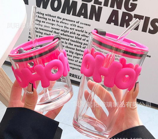 HOHO New Style Glass Cup with Lid & Straw – 350 ML / 450 ML