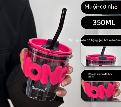 HOHO New Style Glass Cup with Lid & Straw – 350 ML / 450 ML