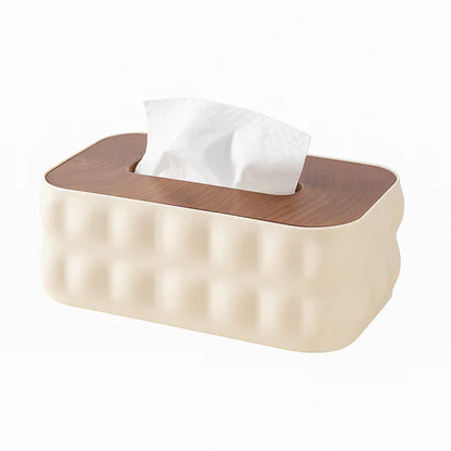 Tissue Box Cream Wood Heavy – Elegant Textured Desktop Organizer