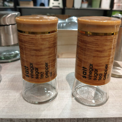 Salt & Pepper S.S Brown – Premium Wood-Textured Stainless Steel & Glass Spice Shaker
