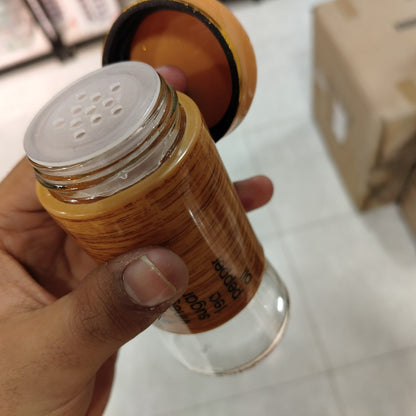 Salt & Pepper S.S Brown – Premium Wood-Textured Stainless Steel & Glass Spice Shaker