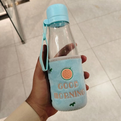 Glass Bottle With Good Morning Cover – Premium Hydration with Soft Protective Sleeve