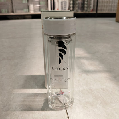 Glass Bottle (Happy Goodlucky) Double Glass – Premium Insulated Infuser Water Bottle