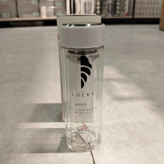 Glass Bottle (Happy Goodlucky) Double Glass – Premium Insulated Infuser Water Bottle