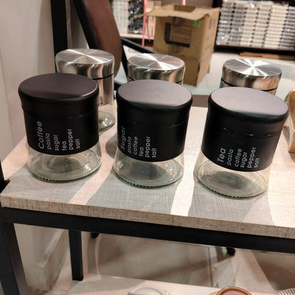Premium Glass Spice Jar Set – 3pc Silver & Black Matte Finish