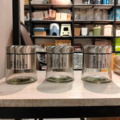 Premium Glass Spice Jar Set – 3pc Silver & Black Matte Finish