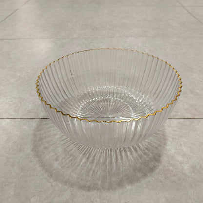 Elegant Acrylic Ribbed Fruit Bowl – Gold-Trimmed Serving Dish