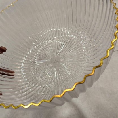 Elegant Acrylic Ribbed Fruit Bowl – Gold-Trimmed Serving Dish
